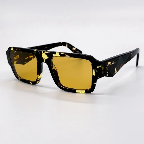 NEW PRADA SPR A05 16O10C SQUARE BROWN YELLOW PRA05S 16O10C UNISEX SUNGLASSES